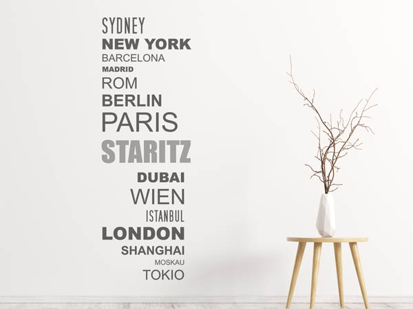 Wandtattoo Staritz mit Weltstädten