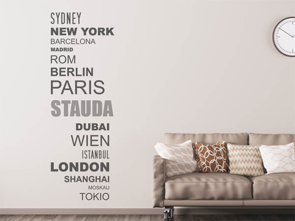 Wandtattoo Stauda mit Weltstädten
