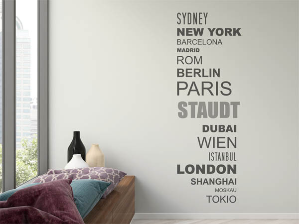 Wandtattoo Staudt mit Weltstädten