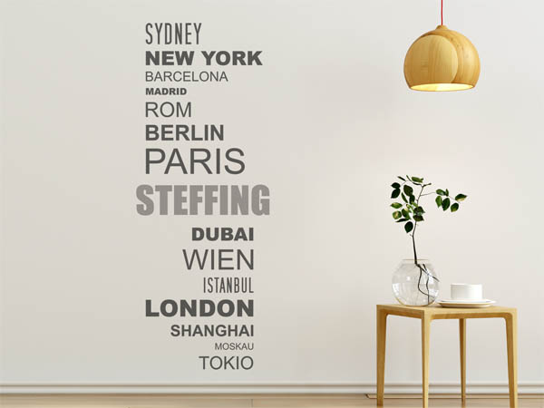Wandtattoo Steffing mit Weltstädten
