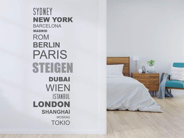 Wandtattoo Steigen mit Weltstädten
