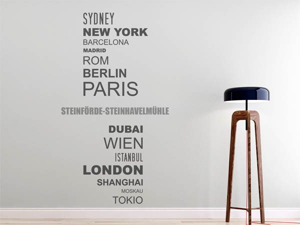 Wandtattoo Steinförde-Steinhavelmühle mit Weltstädten