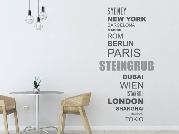 Wandtattoo Steingrub mit Weltstädten