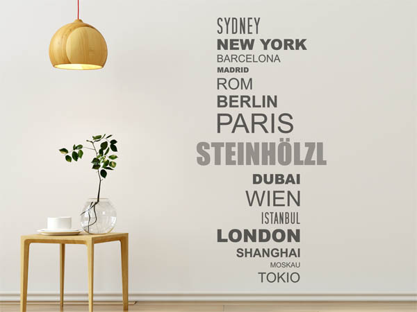 Wandtattoo Steinhölzl mit Weltstädten