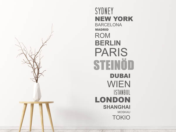 Wandtattoo Steinöd mit Weltstädten