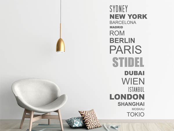 Wandtattoo Stidel mit Weltstädten
