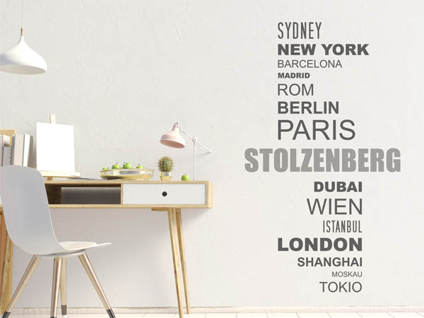 Wandtattoo Stolzenberg mit Weltstädten