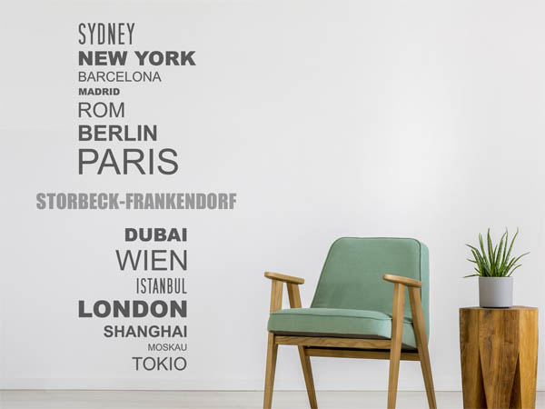 Wandtattoo Storbeck-Frankendorf mit Weltstädten