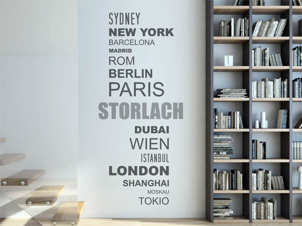Wandtattoo Storlach mit Weltstädten