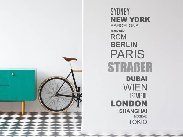 Wandtattoo Straßer mit Weltstädten