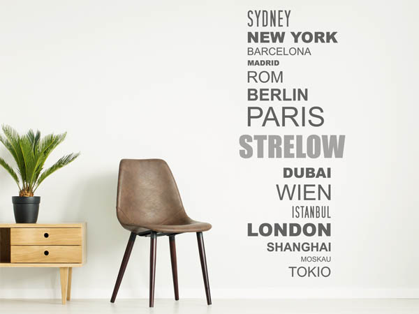Wandtattoo Strelow mit Weltstädten