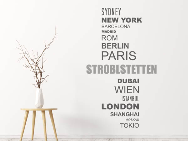Wandtattoo Stroblstetten mit Weltstädten