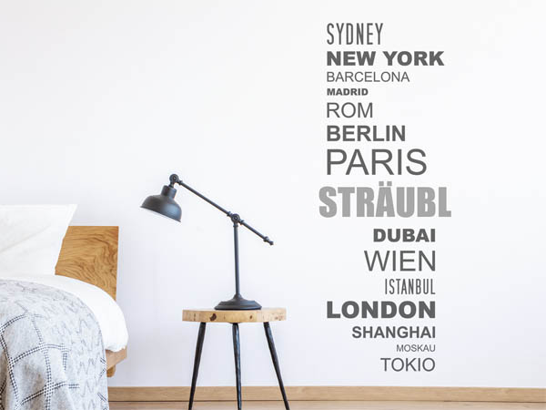 Wandtattoo Sträubl mit Weltstädten