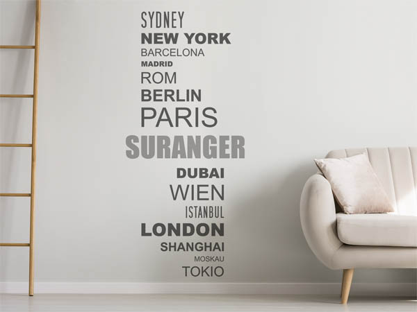 Wandtattoo Suranger mit Weltstädten