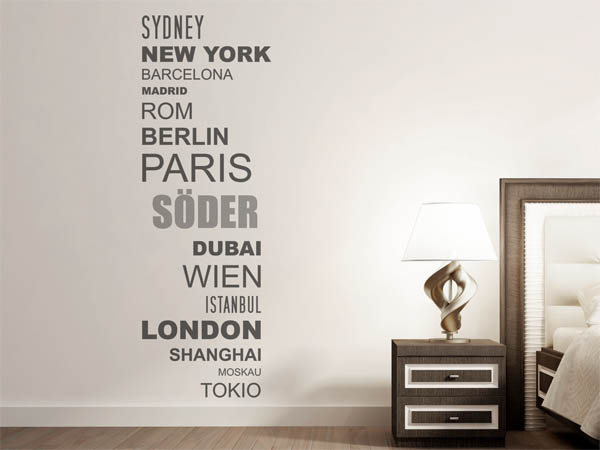 Wandtattoo Söder mit Weltstädten