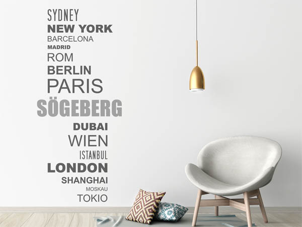 Wandtattoo Sögeberg mit Weltstädten
