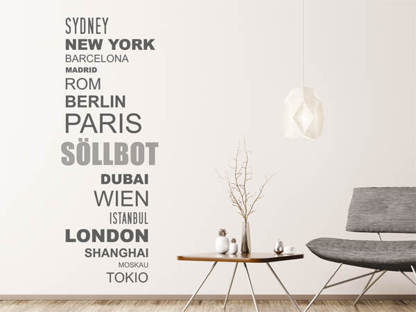 Wandtattoo Söllbot mit Weltstädten