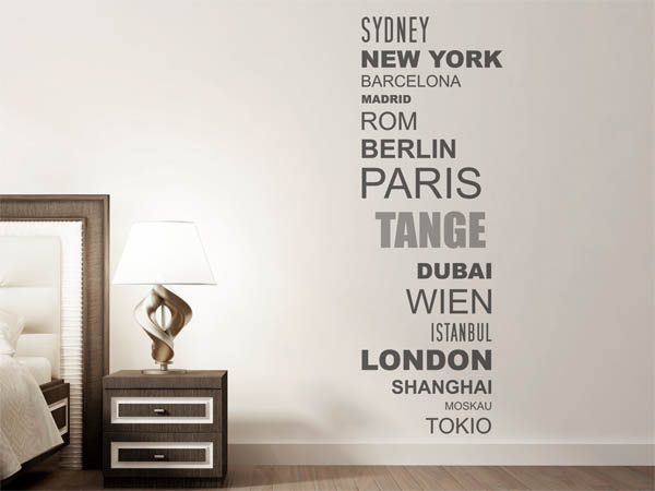 Wandtattoo Tange mit Weltstädten
