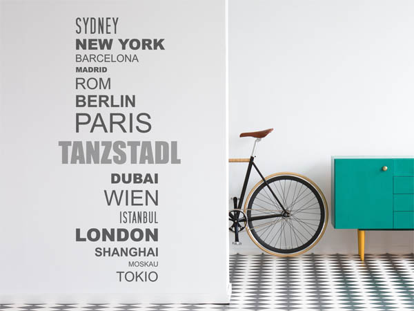 Wandtattoo Tanzstadl mit Weltstädten
