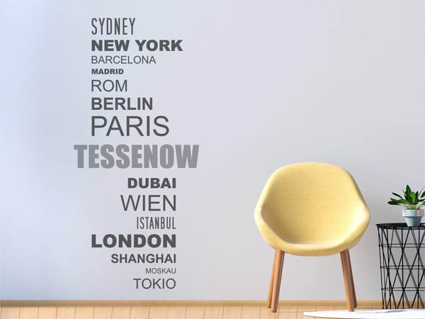 Wandtattoo Tessenow mit Weltstädten