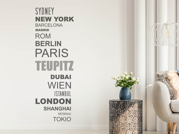 Wandtattoo Teupitz mit Weltstädten
