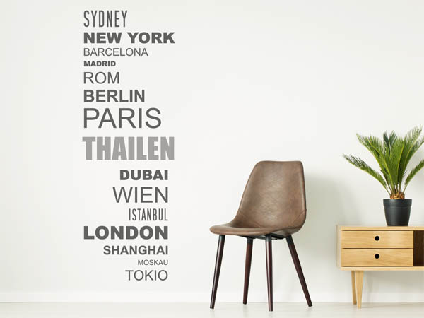 Wandtattoo Thailen mit Weltstädten