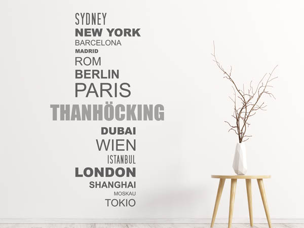 Wandtattoo Thanhöcking mit Weltstädten