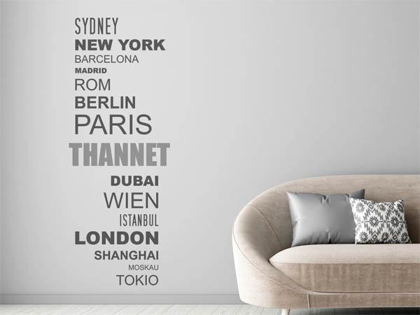 Wandtattoo Thannet mit Weltstädten