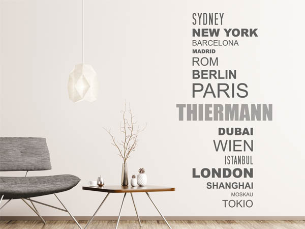 Wandtattoo Thiermann mit Weltstädten