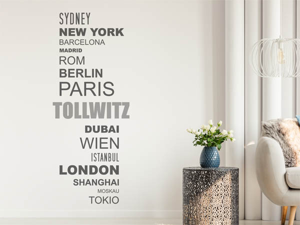 Wandtattoo Tollwitz mit Weltstädten