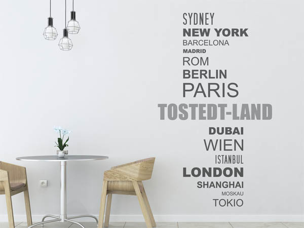 Wandtattoo Tostedt-Land mit Weltstädten