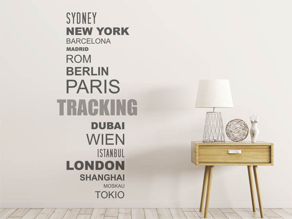Wandtattoo Tracking mit Weltstädten