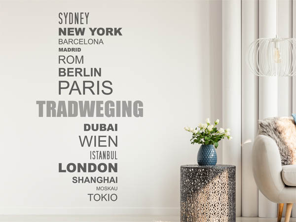 Wandtattoo Tradweging mit Weltstädten