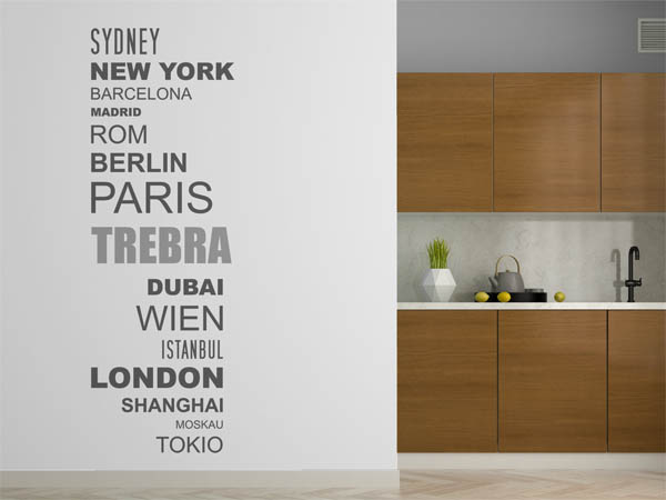 Wandtattoo Trebra mit Weltstädten