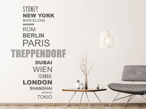 Wandtattoo Treppendorf mit Weltstädten