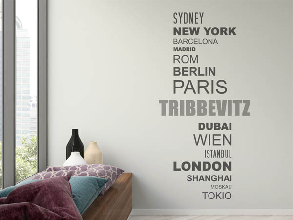 Wandtattoo Tribbevitz mit Weltstädten