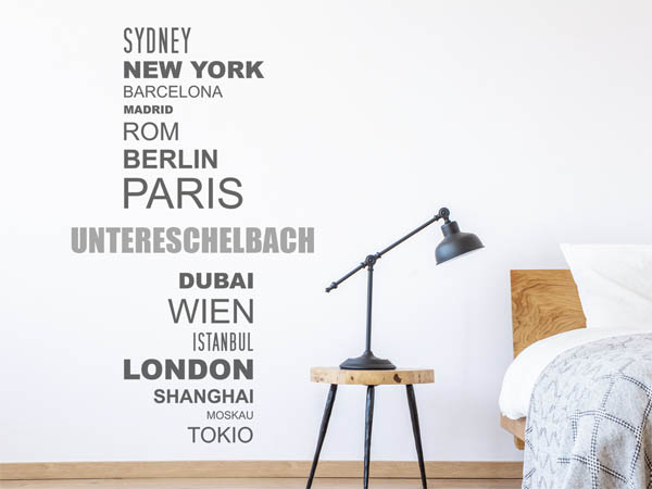 Wandtattoo Untereschelbach mit Weltstädten