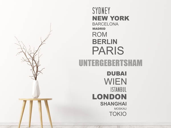 Wandtattoo Untergebertsham mit Weltstädten