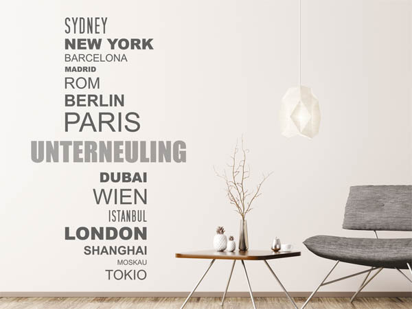Wandtattoo Unterneuling mit Weltstädten