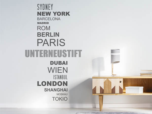 Wandtattoo Unterneustift mit Weltstädten