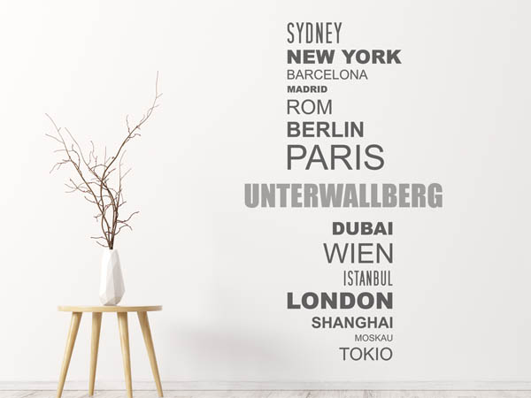 Wandtattoo Unterwallberg mit Weltstädten