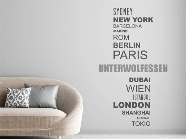 Wandtattoo Unterwolfessen mit Weltstädten