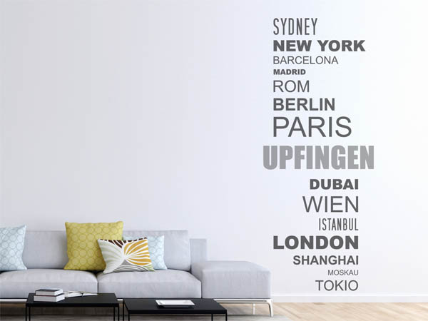 Wandtattoo Upfingen mit Weltstädten