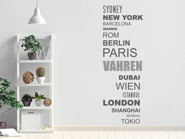 Wandtattoo Vahren mit Weltstädten