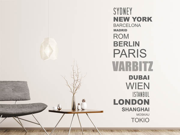 Wandtattoo Varbitz mit Weltstädten