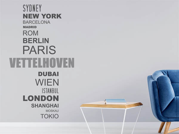 Wandtattoo Vettelhoven mit Weltstädten