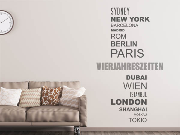 Wandtattoo Vierjahreszeiten mit Weltstädten