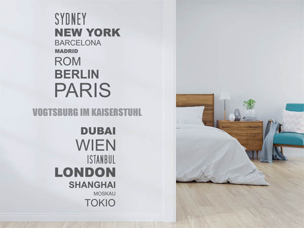 Wandtattoo Vogtsburg im Kaiserstuhl mit Weltstädten