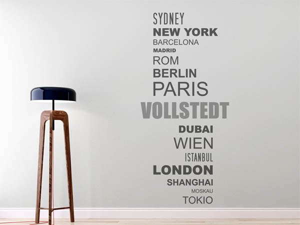 Wandtattoo Vollstedt mit Weltstädten