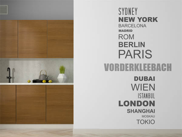 Wandtattoo Vorderkleebach mit Weltstädten